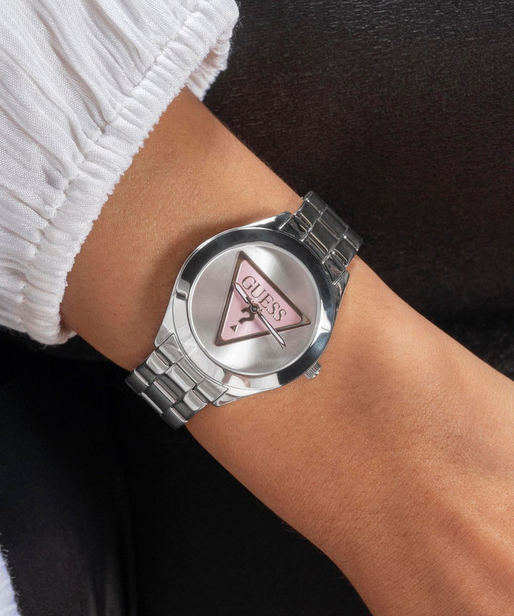 TRI PLAQUE LADIES SILVER TONE ANALOG WATCH