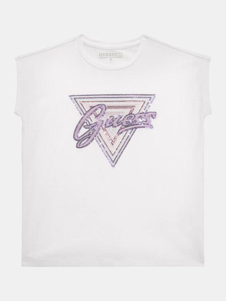 JUNIOR GIRL - SEQUINS LOGO STRETCH T-SHIRT