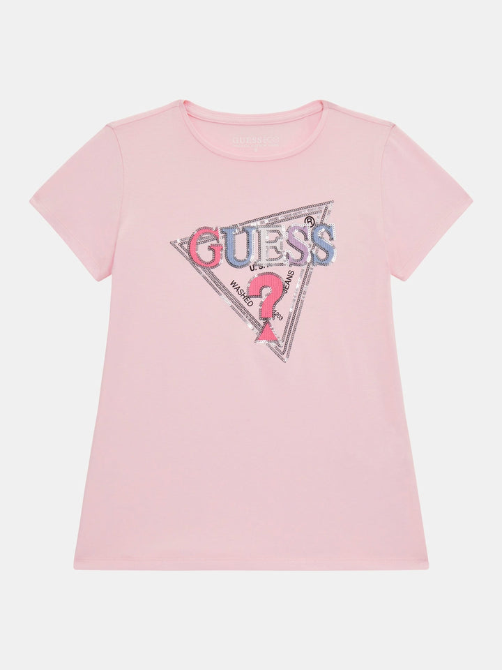 JUNIOR GIRL - Sequins triangle logo stretch t-shirt