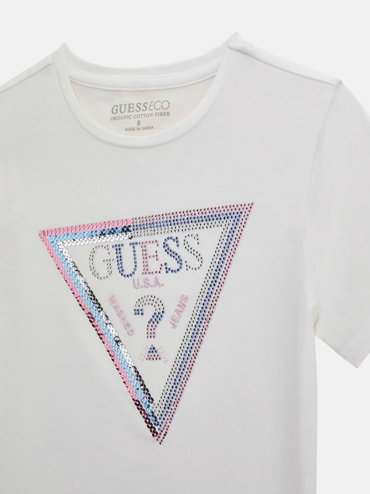 Junior Girl - Triangle Logo Sequins T-Shirt -Guess?