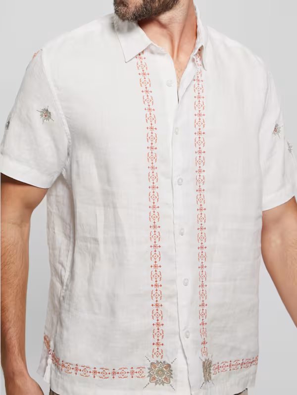 SS LINEN BORDER EMB SHIRT