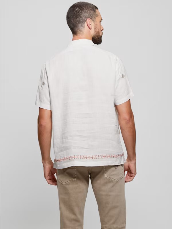 SS LINEN BORDER EMB SHIRT