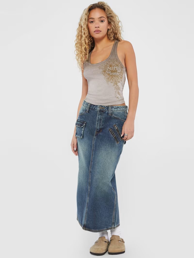 GUESS ORIGINALS DENIM LONG CARGO SKIRT