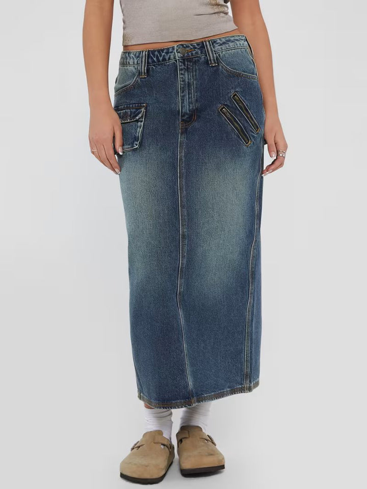 GUESS ORIGINALS DENIM LONG CARGO SKIRT