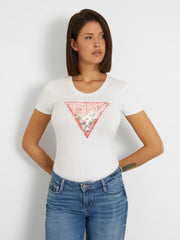 SATIN FLOWER LOGO TRIANGLE TEE