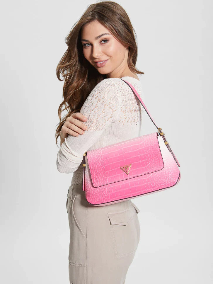 GUESS Desideria Flap Shoulder Bag, Beige Logo: Handbags