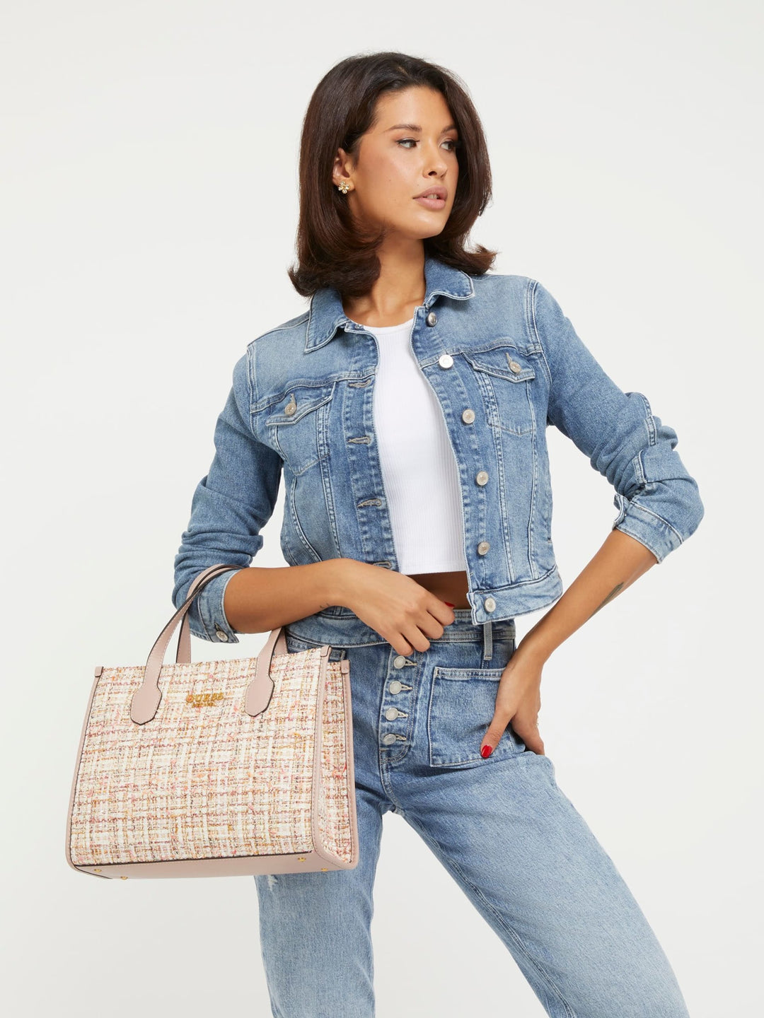 GUESS Silvana Tweed Tote : GUESS: Clothing, Shoes & Jewelry 