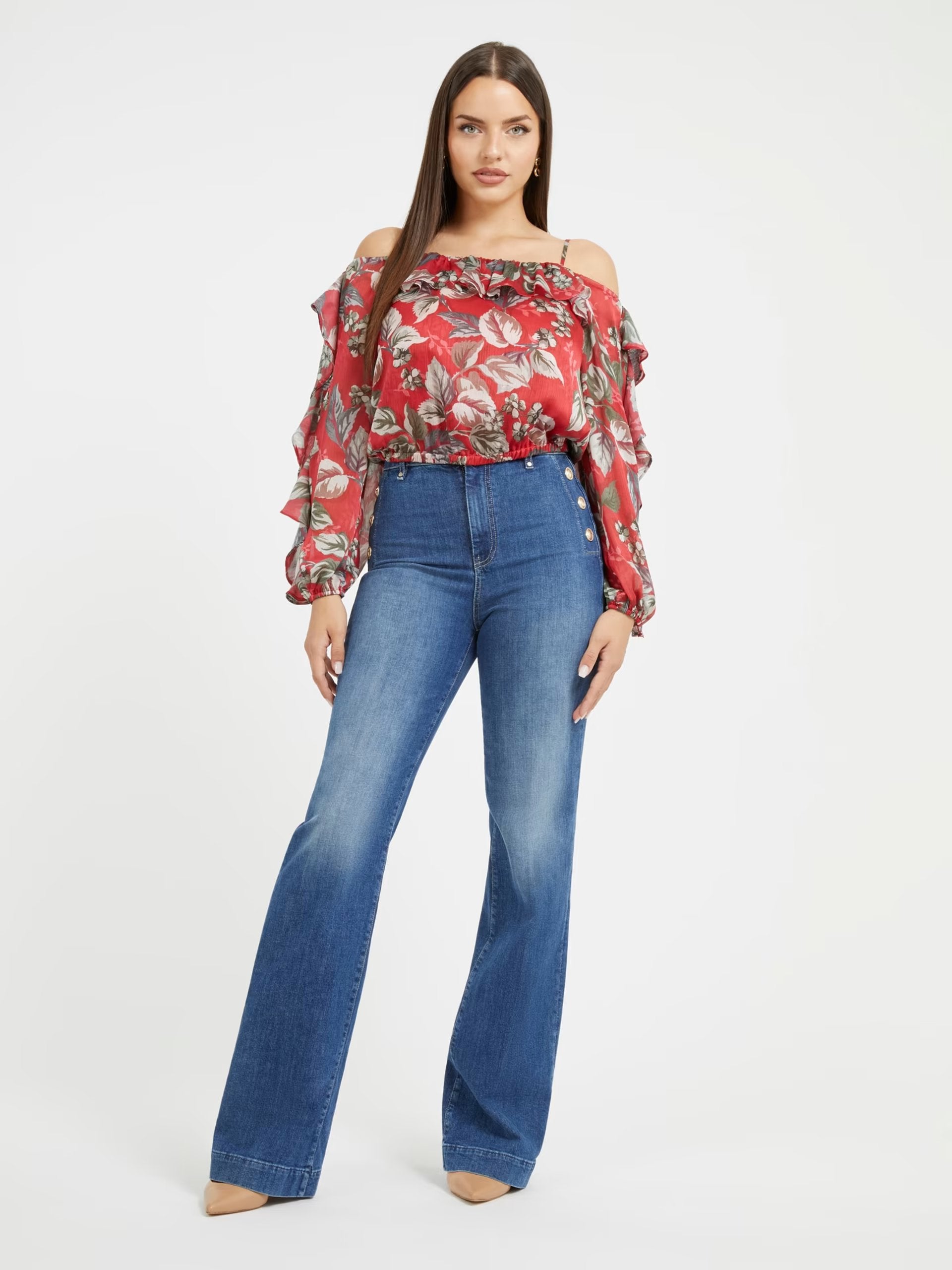 IGGY FLORAL RUFFLE TOP – GUESS