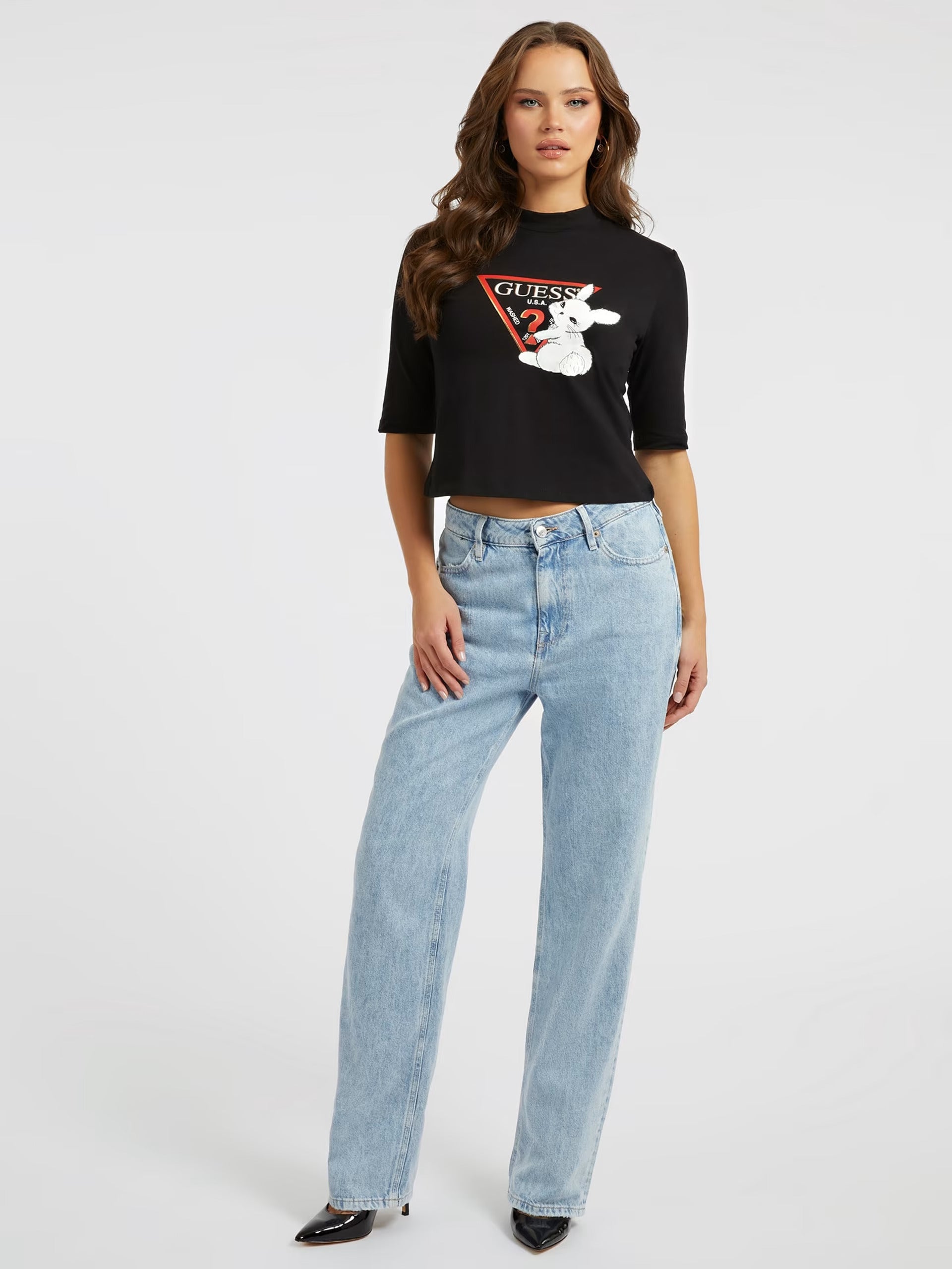 Guess mock neck deals logo tee