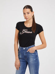 RHINESTONES LOGO SCRIPT TEE