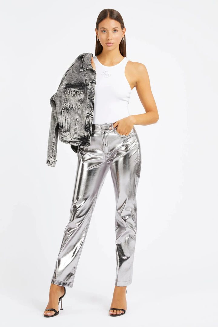 AMBRA METALLIC FAUX LEATHER STRAIGHT PANTS